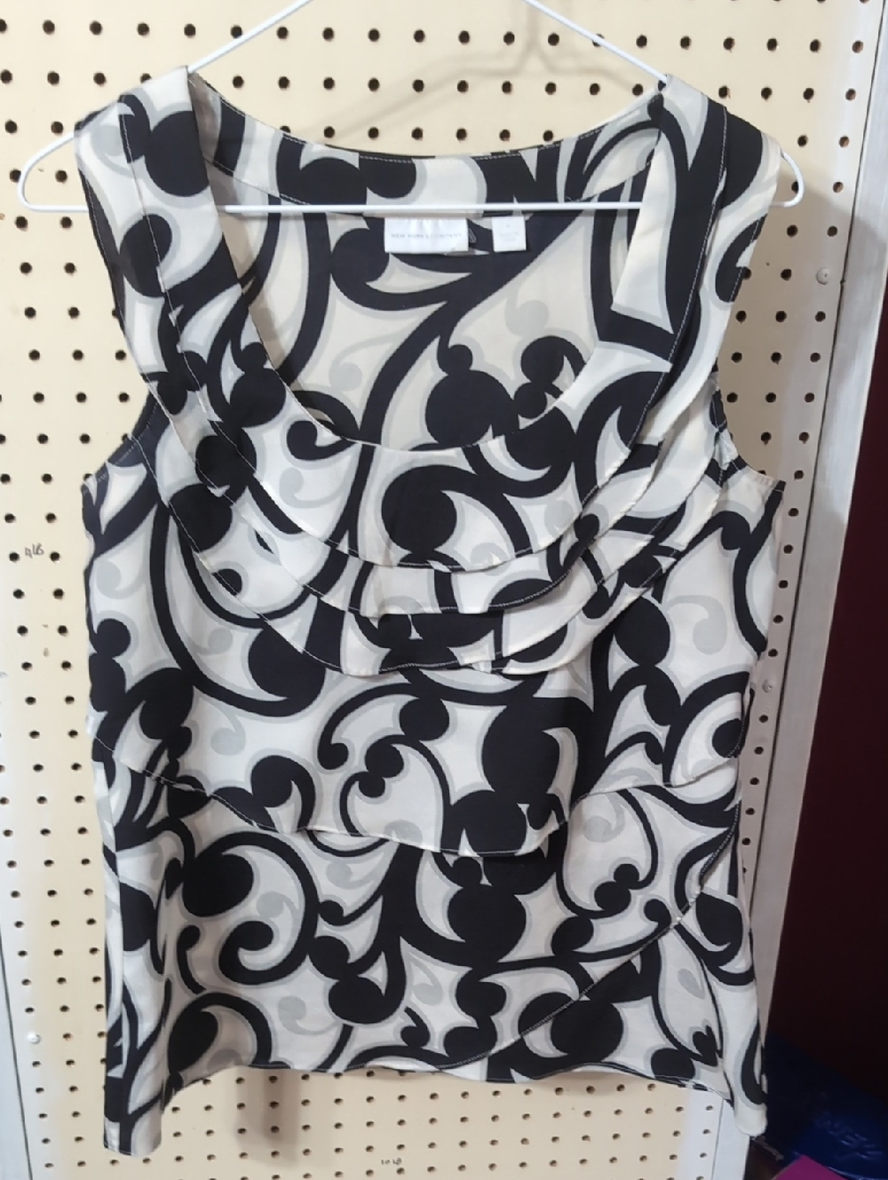 New York & Company Black and White Ruffle Neck Top